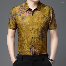 Chemises décontractées pour hommes Style chinois soie de mûrier hommes Chemise Premium à manches courtes Floral été qualité doux confortable Gentleman Chemise