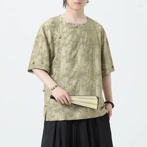 Casual shirts voor heren Chinese stijl Shirt Heren Tops Tang Suit linnen halve mouw traditioneel porselein type hanfu mannelijke grote maat losse top