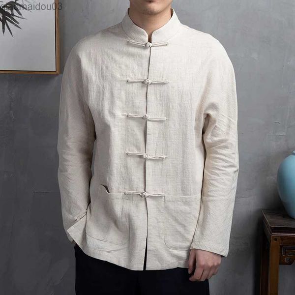 Chemises décontractées pour hommes chemises de style chinois hommes hommes rétro coton lin traditionnel Tang Top Cardigan Hommes Kung Fu Tai Chi Casual Mens Blouses Clothingl2404