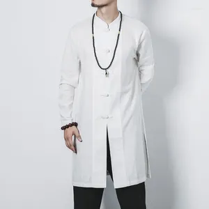 Chemises décontractées pour hommes de style chinois printemps et automne en coton boutonné en coton hanfu à manches longues à manches longues