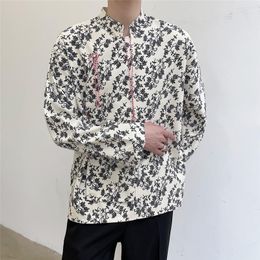 Casual shirts voor heren Chinese stijl Stand Kraaggordel Pullover Men Vintage losse lange mouw shirt mode tops mannelijke Japanse shirtmen's