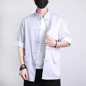 Männer Casual Hemden Chinesische Traditionelle Kleidung Männer Kung Fu Tai Chi Tang Stil Tops Kurzarm Hanbok Hemd 2023