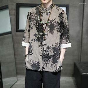 Mannen Casual Shirts Chinese Traditionele Jurk Plus Size Top Zomer Dunne Korte Mouw Heren Kleding Etnische Stijl Tai Chi Man