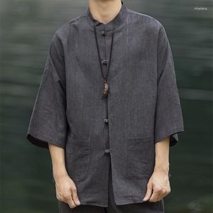 Chemises décontractées pour hommes robe traditionnelle chinoise lâche plus taille de linge de taille pour hommes vêtements d'été tai chi costume vintage oversize