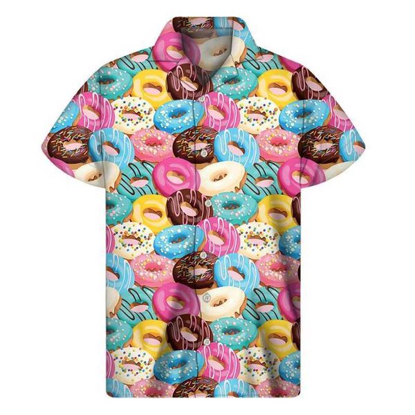 Chemises décontractées pour hommes Biscuits au chocolat Cookies 3D Print Shirt for Men Summer Hawaiian Shirts Tops Street Street Blouse Blouse Blouse Bouton Couchés courts 240424