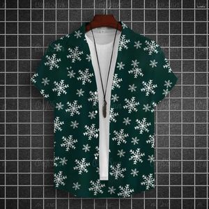 Chemises décontractées pour hommes Noël 2023 Petit Train Père Noël Chemise imprimée en 3D pour homme Mode Bouton hawaïen Haut à manches courtes