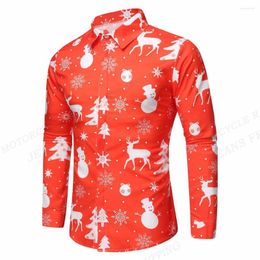 Chemises décontractées pour hommes Noël 2024 Hawaiian Noël Chemise à manches longues Flocon de neige Renne Bonhomme de neige Mode Vêtements de plage pour hommes Vêtements