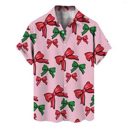 Casual overhemden voor heren Kerstblouses Grappig Navidad-shirt Cartoon Tops Strikje Revers-hals Thema Gedrukt Camisas met korte mouwen