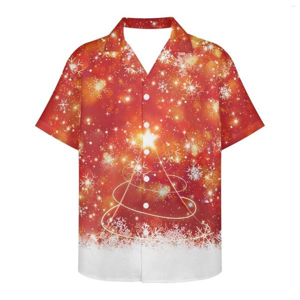 Camisas casuales para hombres Tienda de diseño navideño Ambiente festivo Ropa para el personal Parque de atracciones 2023 Moda hawaiana Impreso de manga corta