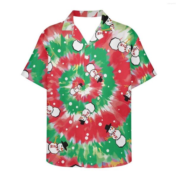 Camisas casuales para hombres Tienda de diseño navideño Ambiente festivo Ropa para el personal Tienda de postres Moda de verano Botón de manga corta hawaiano para hombres