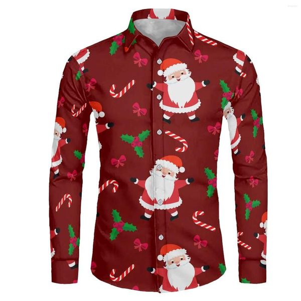 Camisas informales para hombre, tienda de diseño navideño, ambiente festivo, ropa para el personal, camisa de manga larga de negocios para hombre, vestido Social inteligente para hombre