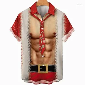 Chemises décontractées pour hommes Noël pour hommes Santa Claus Graphic Prints Muscle Turndown Rouge Gris 3D Street Manches courtes Vêtements
