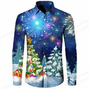 Chemises décontractées pour hommes Noël Arbre hawaïen imprimé Hommes Mode Manches longues Blouse de plage Revers Bluoses Vêtements 231124