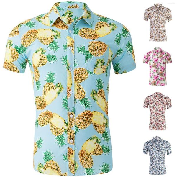 Camisas casuales para hombres Mono navideño Camisa de playa para hombres Camisa de manga corta de algodón con estampado de flores Aloha Yoga Top de entrenamiento