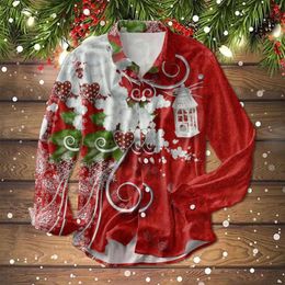 Casual overhemden voor heren Kerst Navidad T-shirt Grappig Tops Shirt Kawaii Grafische revers-hals Jaarthema Lange mouwen Camisas De Hombre