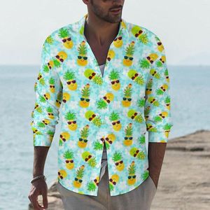 Chemises décontractées pour hommes ananas de noël chemise élégante mâle drôle Tropical automne Cool Blouses à manches longues motif vêtements surdimensionnés