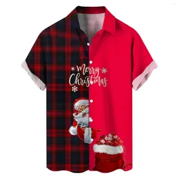 Casual overhemden voor heren Kerstruit Navidad Blouses Grappig overhemd Cartoon Thema Tops Letter Revers-hals Korte mouwen Gedrukt Camisas