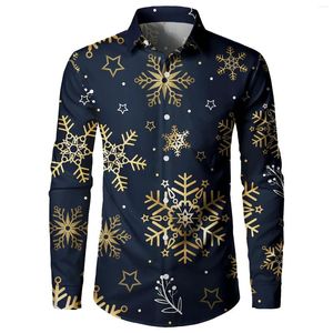 Chemises décontractées pour hommes Chemise de Noël Navidad Blouses Tops drôles imprimés en 3D sur le thème laid à manches longues flocons de neige à revers Camisas