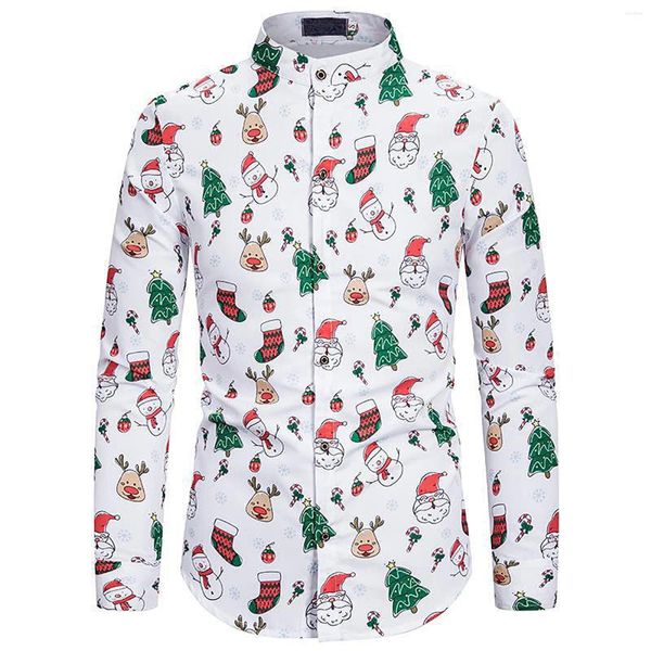 Chemises décontractées pour hommes Thème de Noël Bouton imprimé en 3D Mode Chemisier à manches longues Fête de vacances Tops Année Couple Streetwear Vêtements