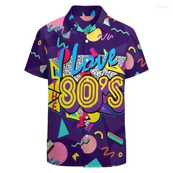 Chemises décontractées pour hommes Chemise hawaïenne d'impression 3D classique pour hommes Funky Retro Graphics Party Bouton à manches courtes Street Y2K Vêtements