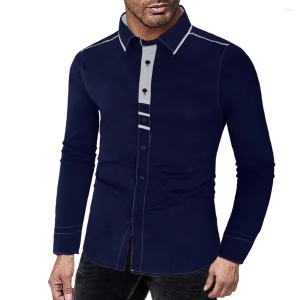 Camisas casuales para hombres Bloque de color clásico para hombres Manga larga Slim Fit Otoño Calidad Algodón Fácil Cuidado Diseñador Marca Camisas de Hombre