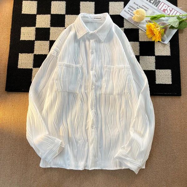 Camisas casuales para hombres Clásico francés Vestido sólido Placket Camisa de negocios formal Cubierto Ajuste estándar Manga larga Trabajo de oficina Blanco B235