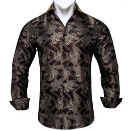 Chemises décontractées pour hommes Chemise grise classique pour homme Printemps Automne Manches longues Causal Hommes avec collier Pin Mode Homme porte Paisley Floral