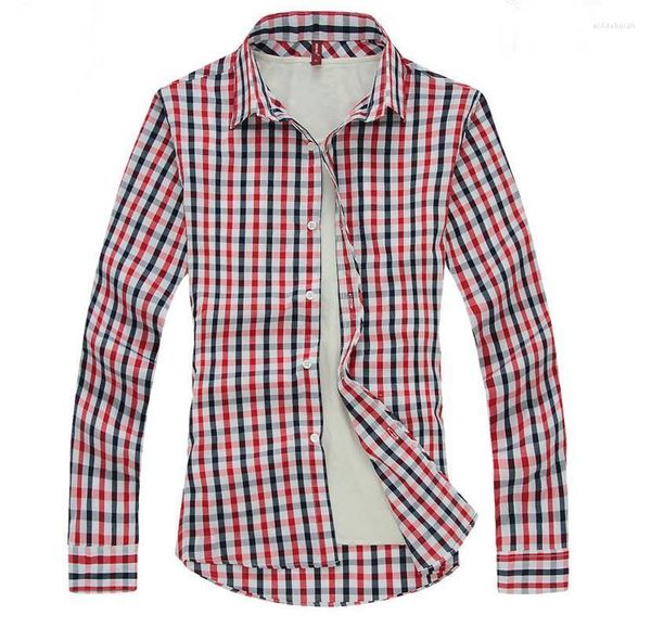 Chemises décontractées pour hommes classique à manches longues à carreaux hommes chemise boutonnée Slim Fit hommes vérifier coton 2022 automne robe 4XLMen Eldd22