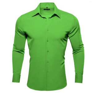 Chemises décontractées pour hommes Classique Hommes Feuille Vert Solide Tissé À Manches Longues Revers Fit Marié Mariage Affaires Barry.Wang CY-741