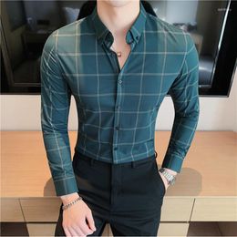Chemises décontractées pour hommes Chemise d'affaires à carreaux classique à manches longues Slim Social Haute qualité Streetwear sans robe de fer Vêtements pour hommes