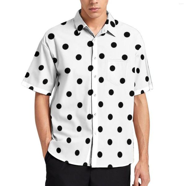 Chemises décontractées pour hommes classique à pois blanc noir à pois motif rétro chemise de vacances été Y2K Blouses hommes personnalisé grande taille