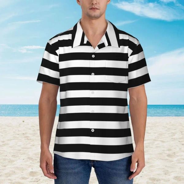 Chemises décontractées pour hommes Classic Retro Striped Vacation Shirt Black White Stripes Halloween Hawaii Men Blouses tendance