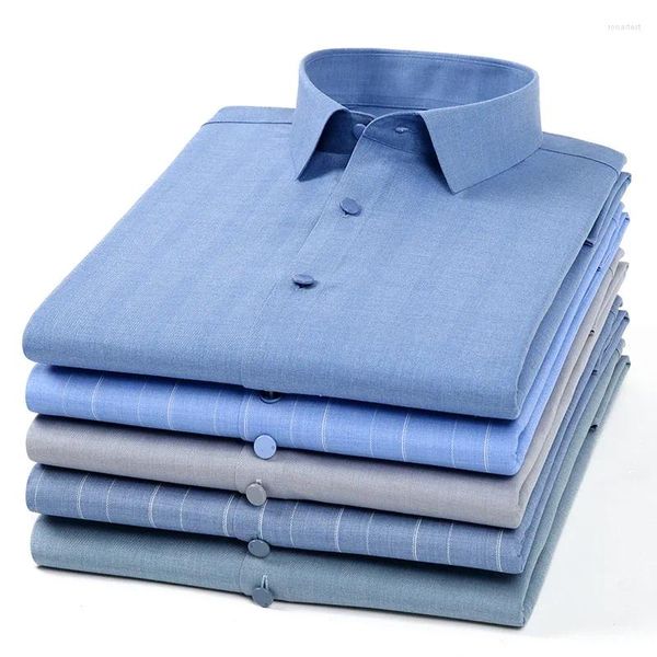 Chemises décontractées pour hommes, classique, extensible, en tissu tissé, sans repassage, manches longues, coupe Standard, sans plis, pour le bureau et les affaires
