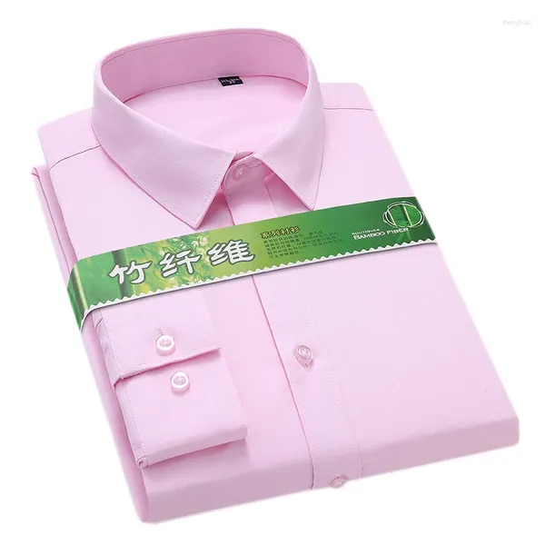 Camisas casuales para hombres Camisa de vestir de fibra de bambú elástica clásica sin hierro Oficina de negocios Manga larga Ajuste estándar Sin arrugas