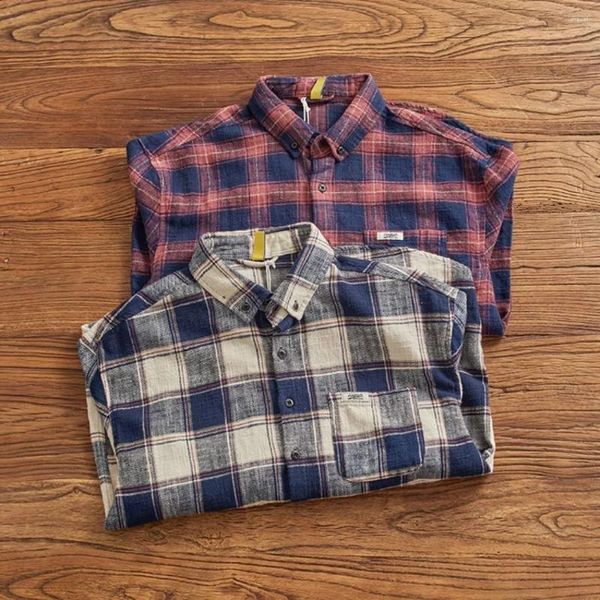 Camisas casuales para hombres Camisa de manga larga a cuadros clásica vintage para hombres Otoño e invierno Ocio británico Carga pesada