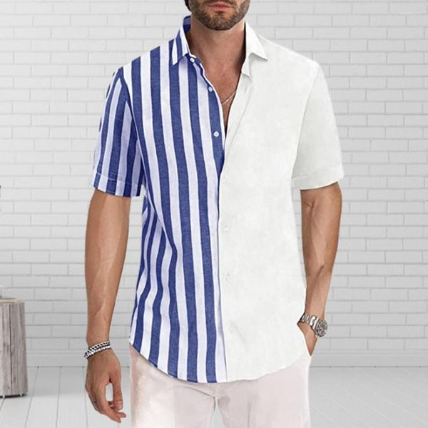 Chemises décontractées pour hommes chemise de travail classique respirant hommes boutons patte rayé imprimé couleur Pure épissage habillage