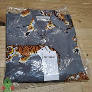 Chemises décontractées pour hommes Vêtements Hauts WACKO MARIA Tiger Pattern Full Print Pocket Manches longues Hip Hop Street