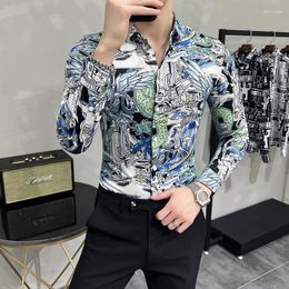 Chemises décontractées pour hommes Vêtements Hemd Y2K Mode Vintage Skull Print Maglia Manches longues Printemps Hawaiian Beach Viking Man Shirt