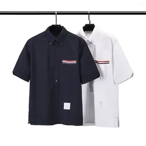 Camisas casuales para hombres Ropa Popelina Mangas cortas delgadas Algodón Camisa de moda coreana Blusas superiores Cuatro barras