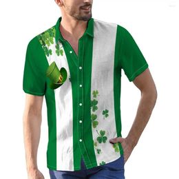 Chemises décontractées pour hommes Motif de trèfle Impression numérique à manches courtes Boutonnée Chemise de bloc de couleur Resort Vacances Été Vêtements pour hommes