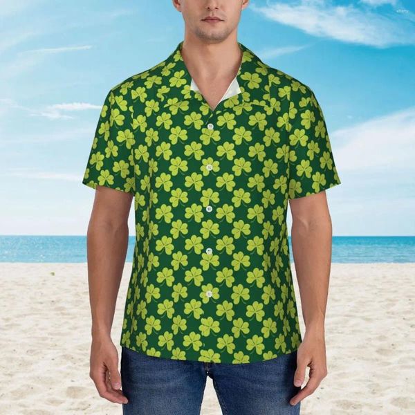 Chemises décontractées pour hommes Clover Shamrock Beach Shirt Mignon Green Leaf Summer Man Vintage Blouses Manches courtes Harajuku Custom DIY Tops