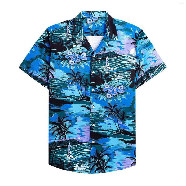 Chemises décontractées pour hommes Noix de coco Sunset Beach Chemise de vacances Manches courtes Poignets Bouton Port Long Hommes Haut d'été