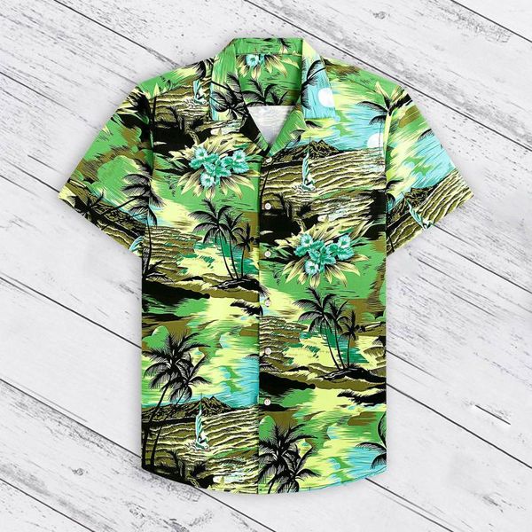 Camisas informales para hombre, camisa de vacaciones en la playa con puesta de sol de coco, camiseta de manga corta de algodón larga elegante para hombre, camiseta de trabajo de Navidad