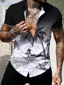 Chemises décontractées pour hommes à noix de coco 3D Imprimé Hawaiian Shirt Beach Holiday Short -Sleeved Summer Street Fashion Vêtements en vrac