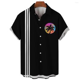 Camisas casuales de los hombres Camisa hawaiana de los hombres del árbol de coco Camiseta de manga corta con estampado de verano Polo de vacaciones de moda