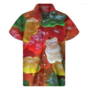 Casual overhemden voor heren Kleurrijk Candy Lollipop Hawaiiaans overhemd voor heren 3D-print Fudge Revers Harajuku Mode Korte mouw Straatknopblouse