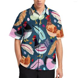 Chemises décontractées pour hommes Chemise de poulet colorée Imprimé animal de la ferme Vacances Loose Hawaii Streetwear Blouses Manches courtes Motif Top oversize