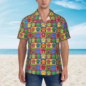 Chemises décontractées pour hommes Chemise hawaïenne colorée pour chien Mâle Beach Art Paws Manches courtes Motif respirant Vintage Blouses surdimensionnées