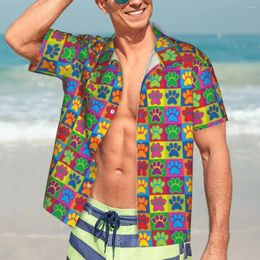 Chemises décontractées pour hommes Chemise de chien colorée Art Paws Élégant Hawaii Hommes Manches courtes Vacances Respirant Graphique Blouses surdimensionnées