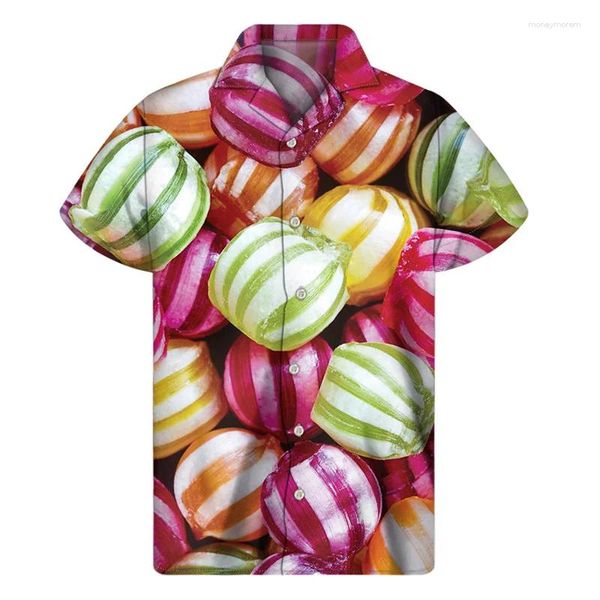 Chemises décontractées pour hommes colorés de chemise de suceur de fudge coloré vêtements pour hommes 3d bonbons hawaïiens bouton d'été bouton à manches courtes